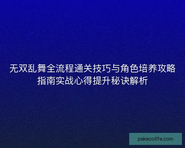 无双乱舞全流程通关技巧与角色培养攻略指南实战心得提升秘诀解析